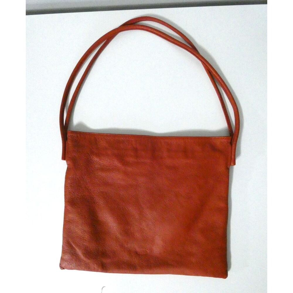 Lupo Barcelona Orange Rust Soft Leather Tote Bag Double Handle 14" x 11.5" Purse